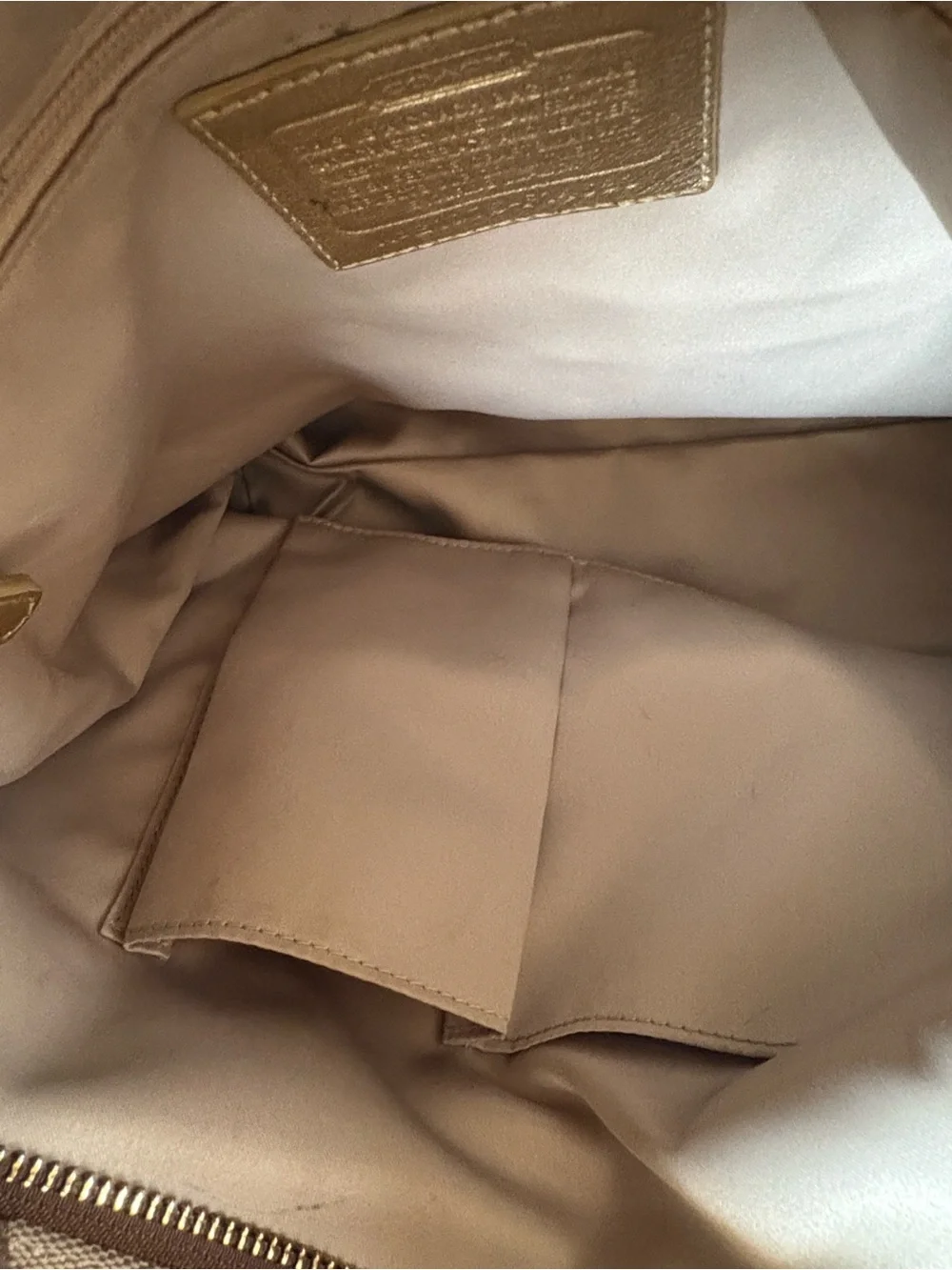 Coach Signature Canvas Tote Handbag in Brown with Gold Trim, excellent condition